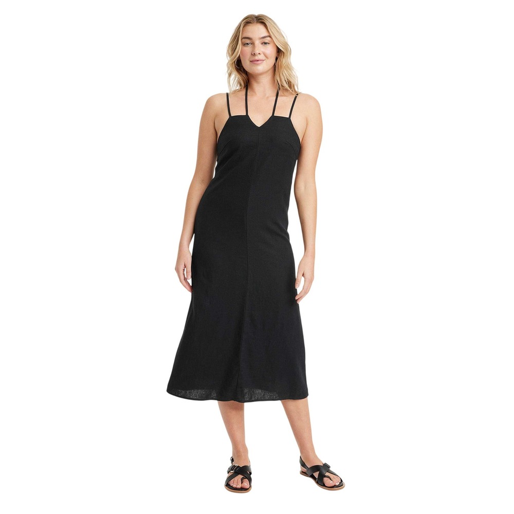 Universal Thread Linen Blend Midi Sundress Strappy Black Lined Beachy (Size XL)